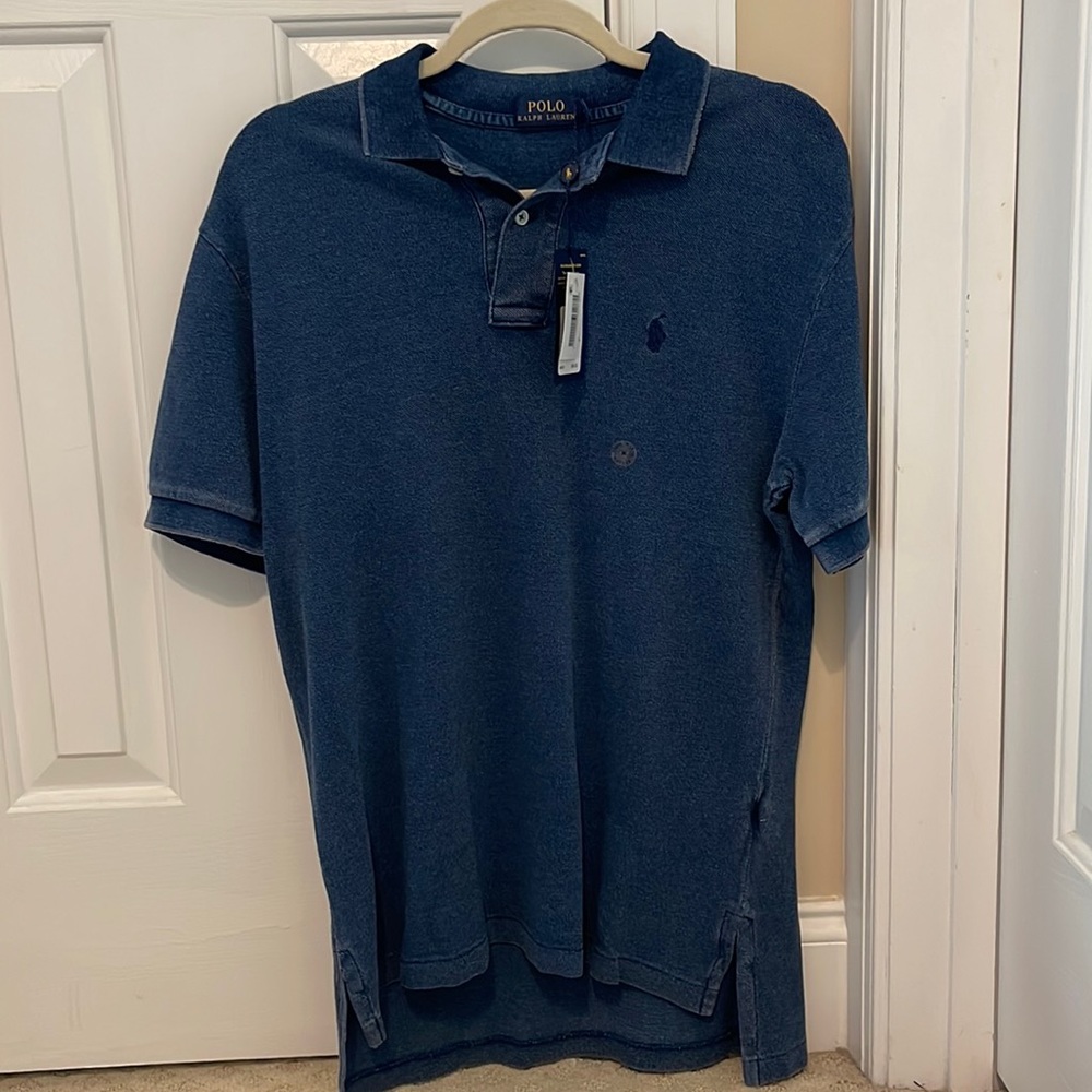 Mens Ralph Lauren polo shirt distressed blue size M